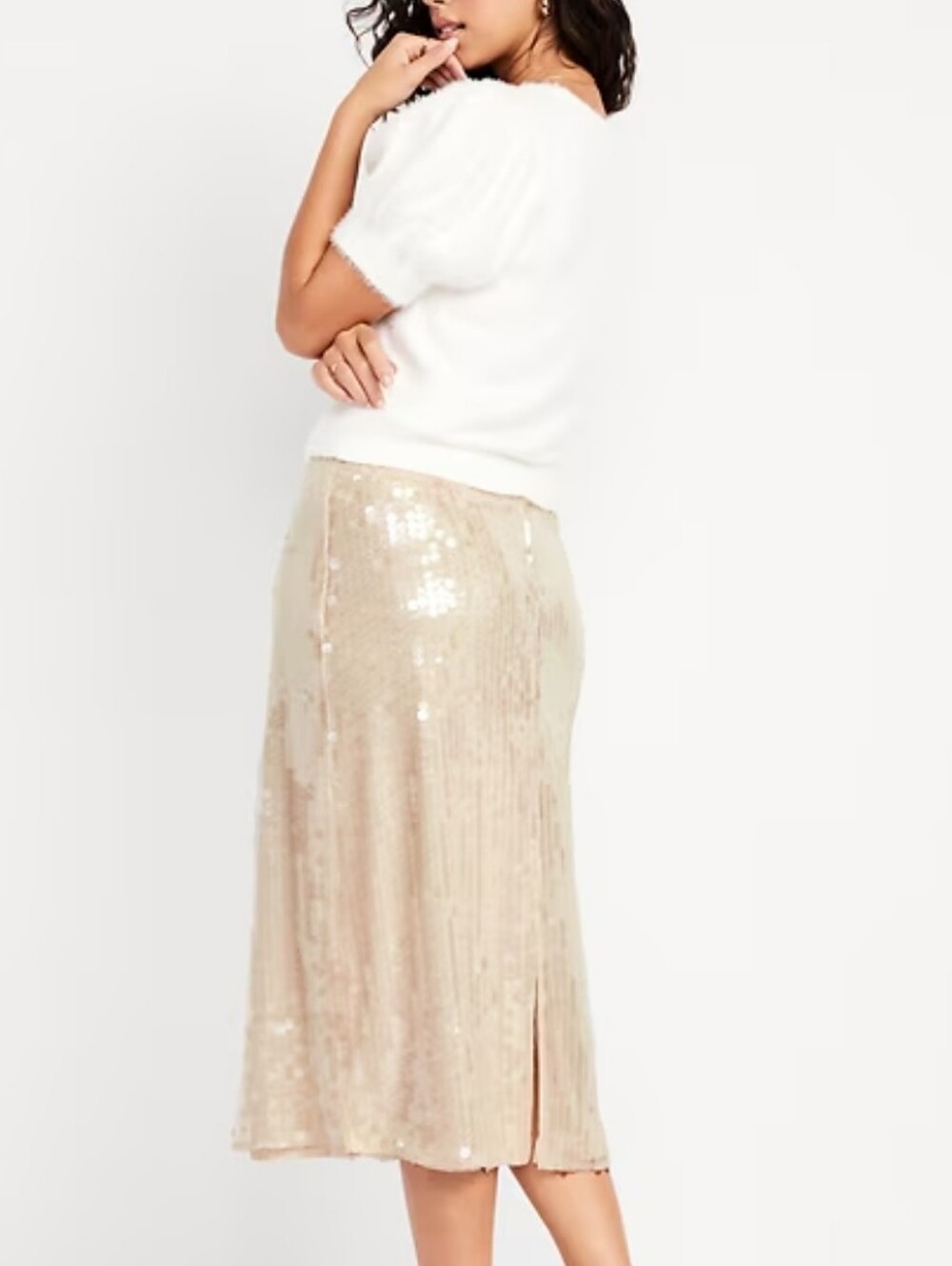 NWT Old Navy Paillette Sequin Midi Skirt Champagne Cream Bridal Party Evening XL - Picture 2 of 10
